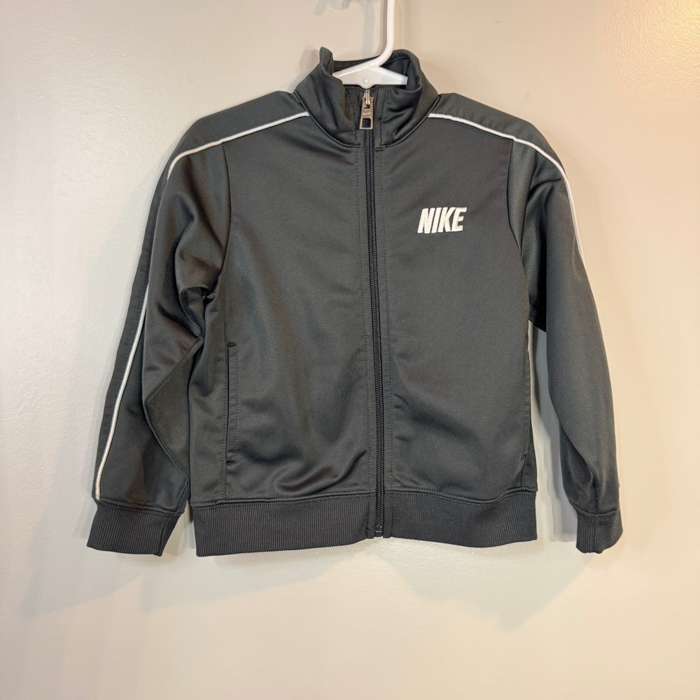 Nike Track Jacket Kids 3T Gray‎ White Swoosh Zip Up Activewear Performance Wear